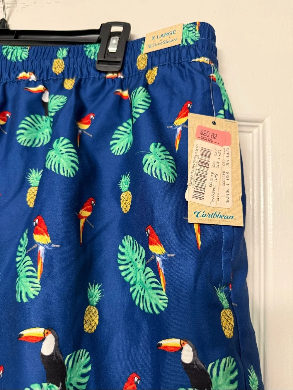 Caribbean XL Tropical Swim Trunks NWT Parrot Toucan Pineapple Mesh Lined